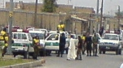 Iranian security forces block a road in Ahwaz City